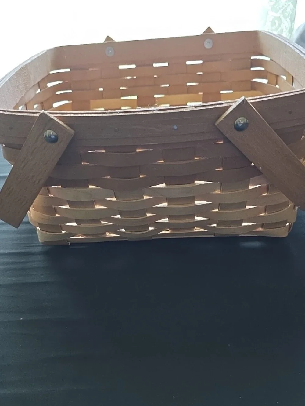 Handwoven Natural Wood Picnic Basket with Handles